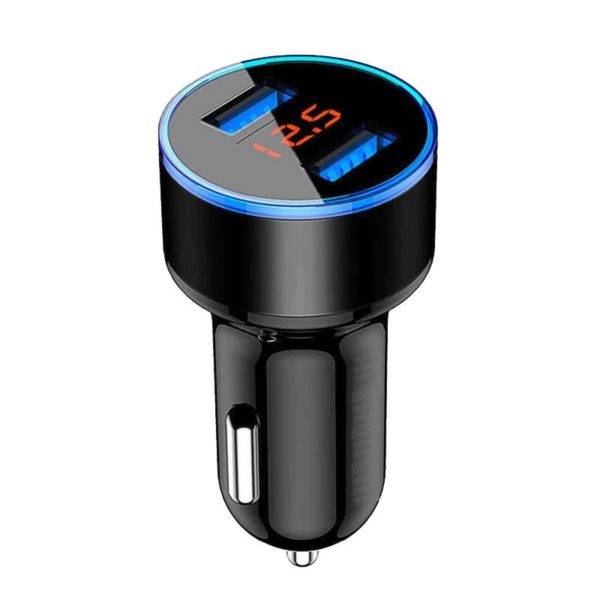 Nabíjací adaptér do auta Dual USB s LED displejom - Cierna