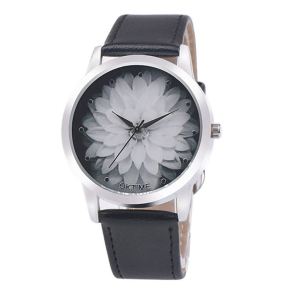 Moderné dámske hodinky s kvetinou - 3 farby - Cierna