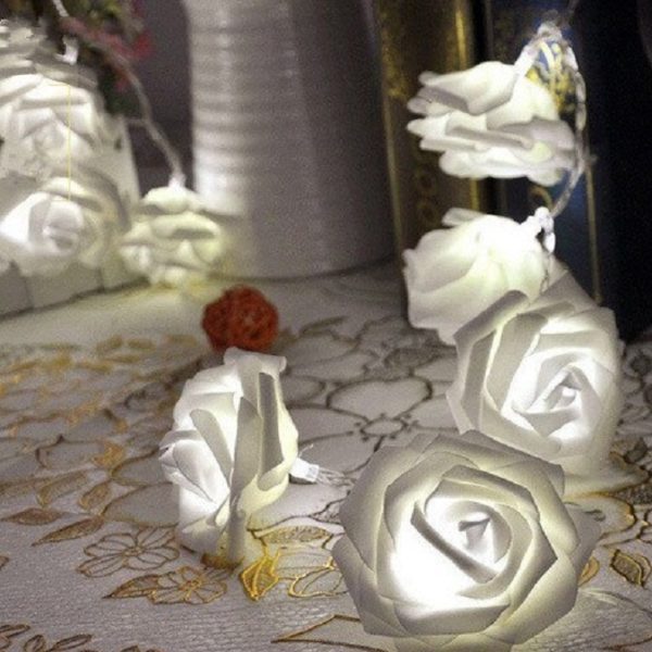 Svetelný LED reťaz s ružami - Biela