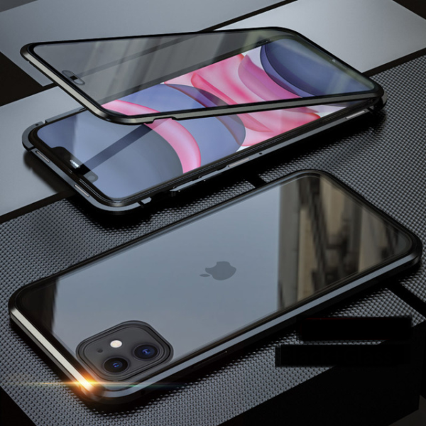 Magnetické obojstranné sklenené puzdro na rôzne druhy iPhonov - Cerna, Iphone-11