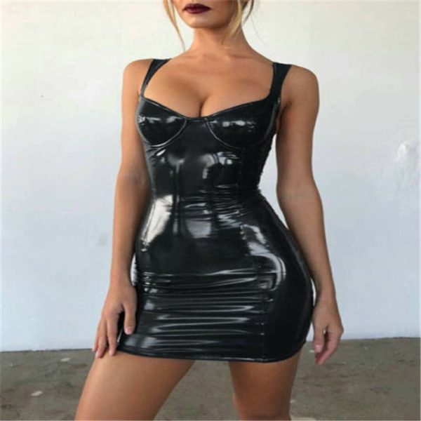 Sexy krátke šaty z umelej kože - Black, S