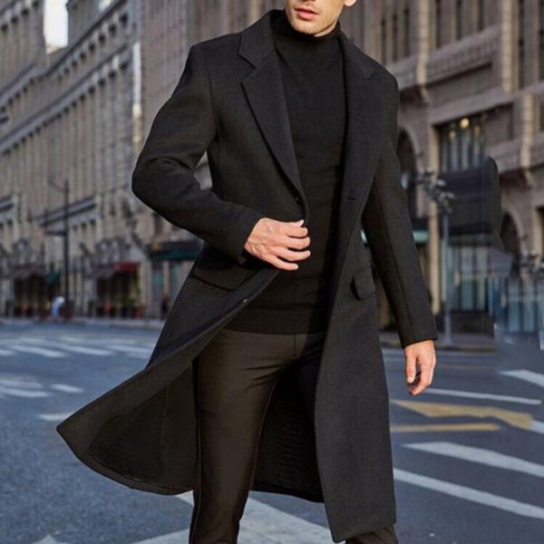 Pánske elegantné dlhý jesenný kabát Jerry - Black, Xl