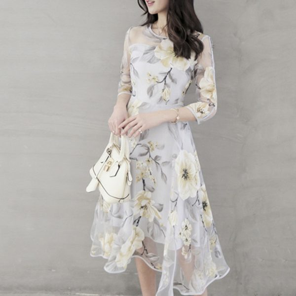 Dámske letné kvetinové šaty po kolená - Light-gray, Xxl