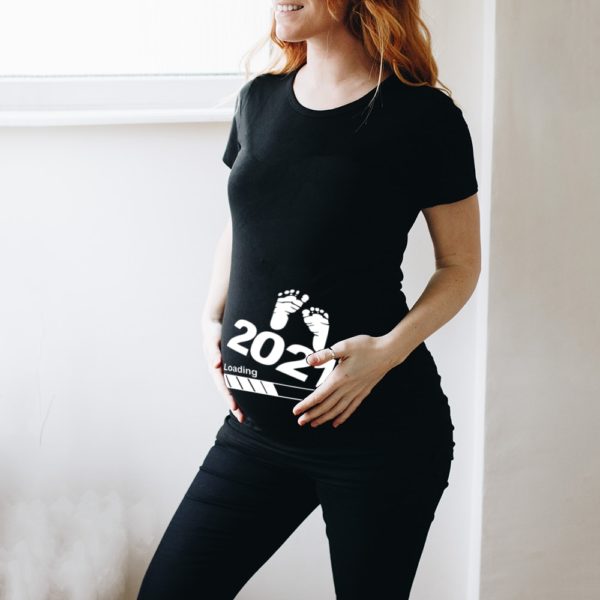 Dámske tehotenské jednoduché tričko s potlačou - krátky rukáv - E062-ystbk, Xxl