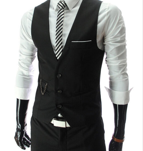 Pánska štýlová formálne oblekové vesta zapínaná na gombíky - viac variantov - Cerna, M
