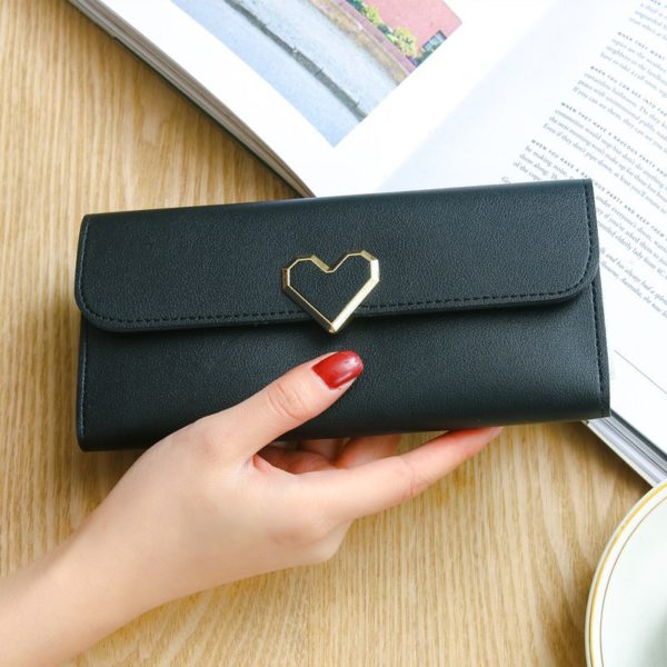 Dámske módne kožená peňaženka Heart - Black