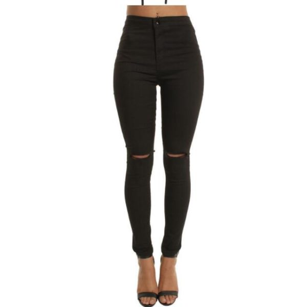 Dámske džínsy s vysokým pasú - Black, Xl