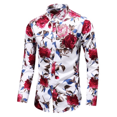 Pánska košeľa s dlhým rukávom a kvetinovým vzorom - 05-8211-red, M