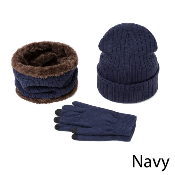 Pánsky zimný set čiapky, nákrčník a rukavice - Navy