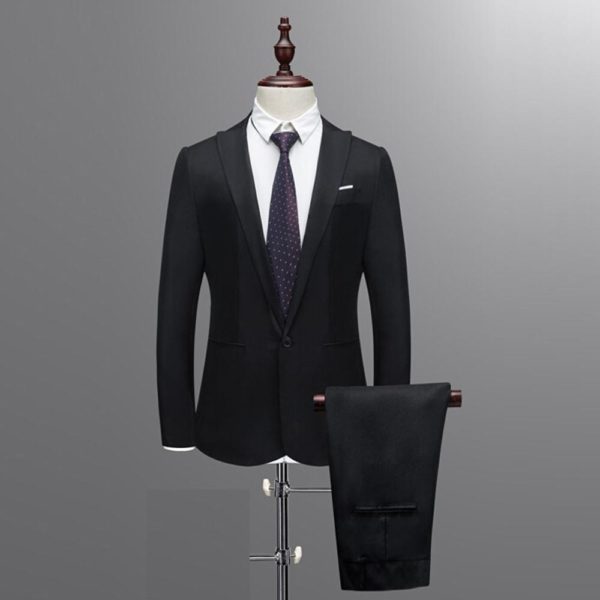 Pánsky štíhly gombičkový oblek v čistej farbe saká a saká s kapucňou Blazer. 4D26 - Black, Xxxl