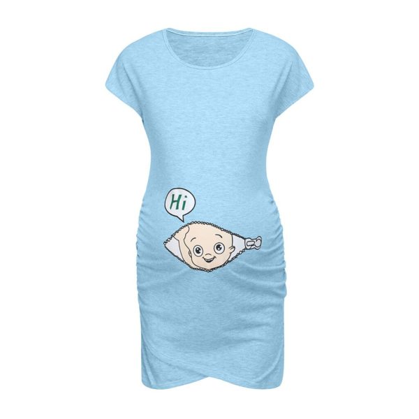 Letné tehotenské šaty s roztomilým potlačou - Sky-blue, S
