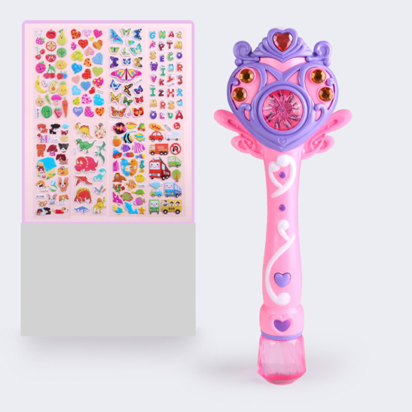Detská kúzelná palička na mydlovej bublinky - Pink-and-5-stickers